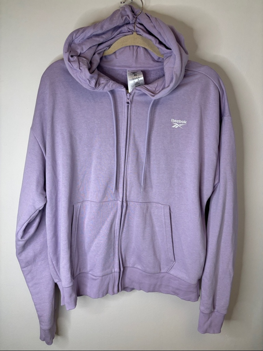 Reebok Lavender Full-Zip Hoodie XL – Relaxed Fit French Terry